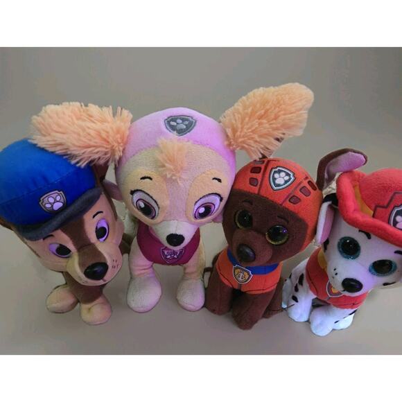 Lot Of 4 Paw Patrol- Chase-Marshall-Skye-Rubble- TY-Spin Master TY Beanie - Picture 1 of 7